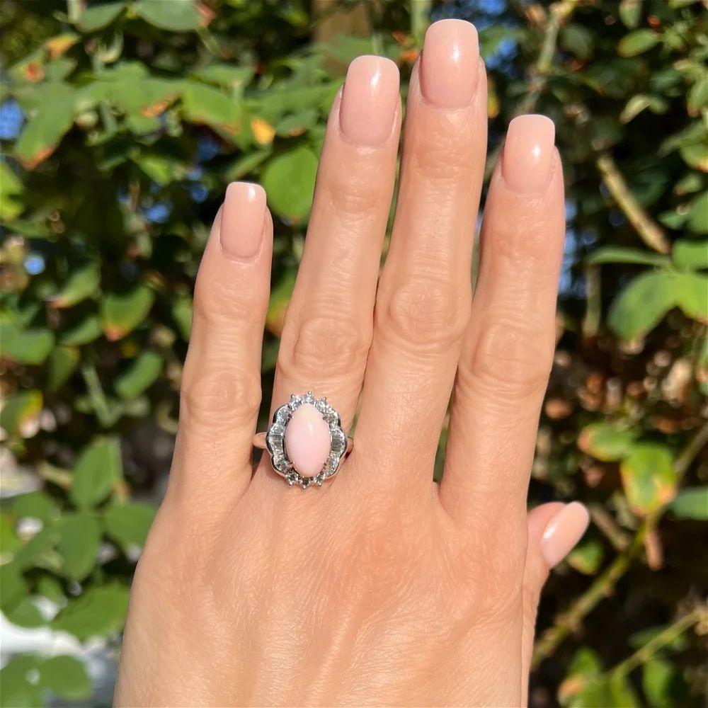Modern Vintage 5.15 Carat Natural Pink Conch Pearl and Diamond Platinum Diamond Ring