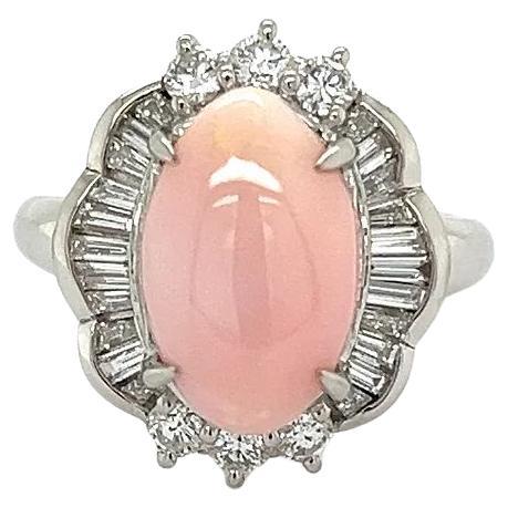 Vintage 5.15 Carat Natural Pink Conch Pearl and Diamond Platinum Diamond Ring