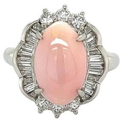 Vintage 5.15 Carat Natural Pink Conch Pearl and Diamond Platinum Diamond Ring