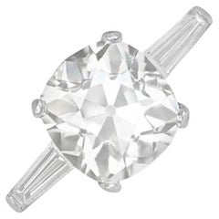 Bague de fiançailles vintage en platine avec diamant taille coussin ancienne de 5,19 carats, vers 1950