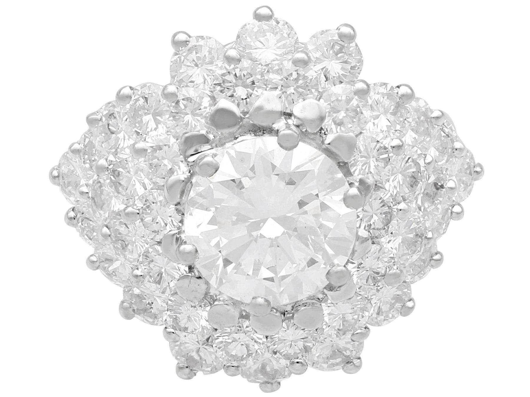 Round Cut Vintage French 5.19 Carat Diamond and 18 Carat White Gold Cluster Ring For Sale