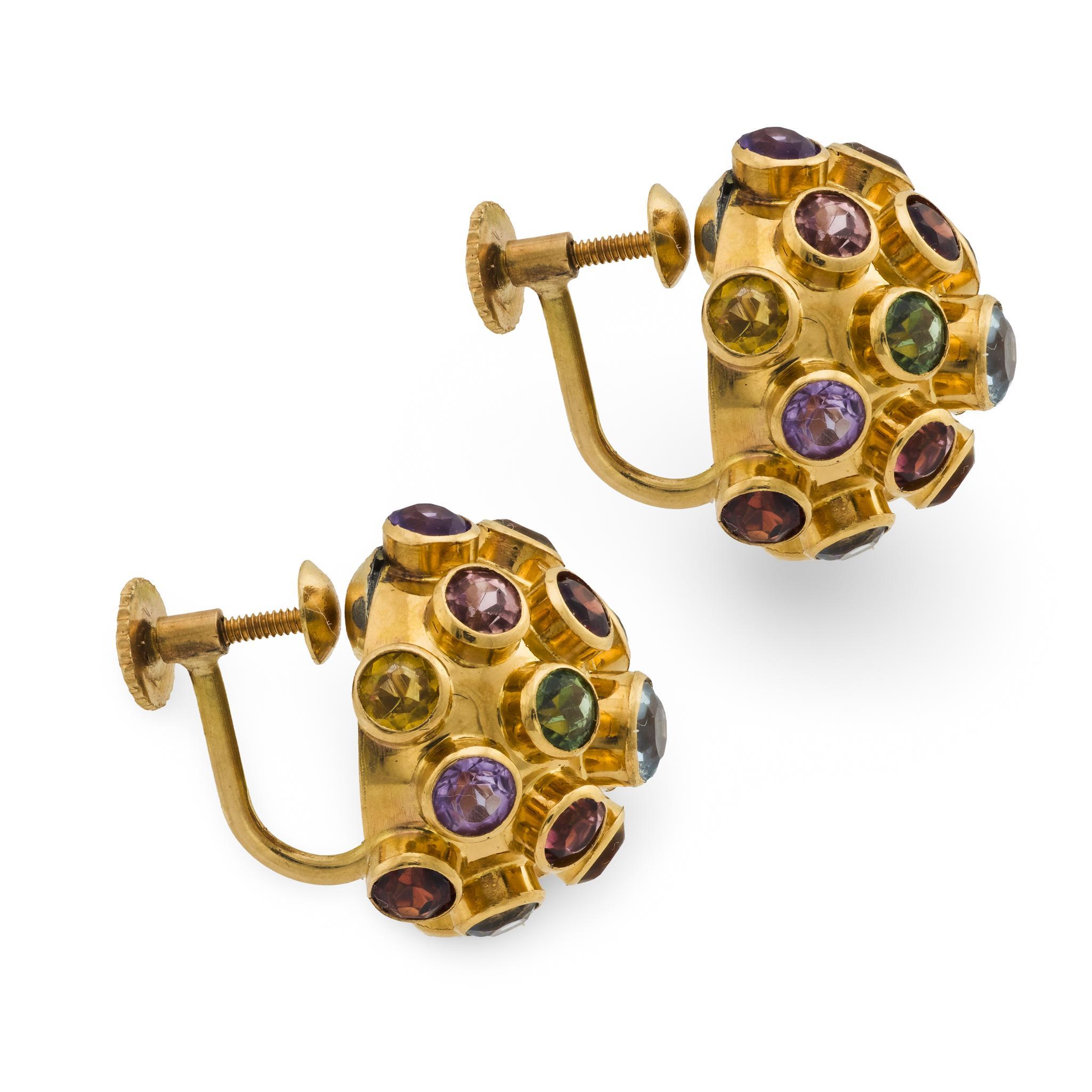 Contemporaneo Orecchini Sputnik d'epoca in oro giallo 14k con pietre preziose da 5,20 carati in vendita