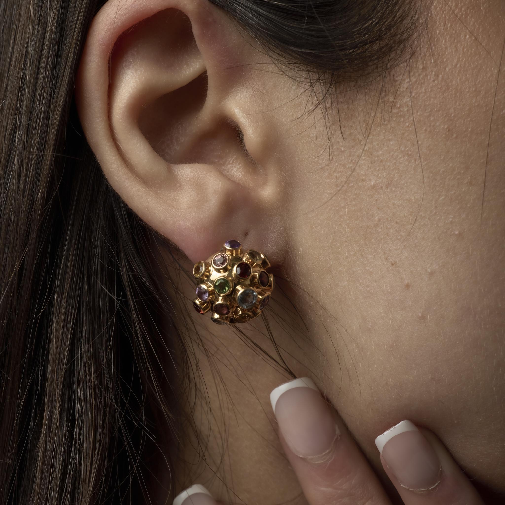 Taglio brillante Orecchini Sputnik d'epoca in oro giallo 14k con pietre preziose da 5,20 carati in vendita