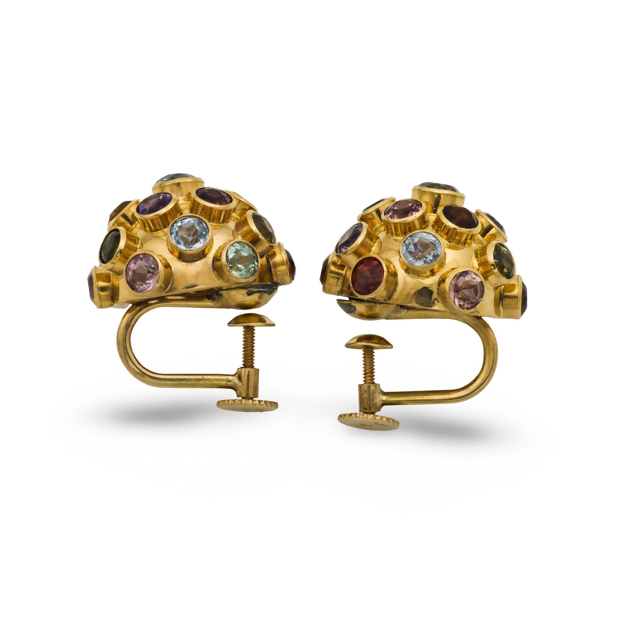 Orecchini Sputnik d'epoca in oro giallo 14k con pietre preziose da 5,20 carati in vendita 1