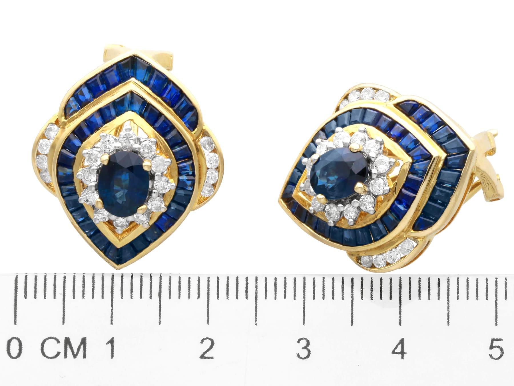 Vintage 5.20ct Sapphire and 0.90ct Diamond 18k Yellow Gold Earrings For Sale 3