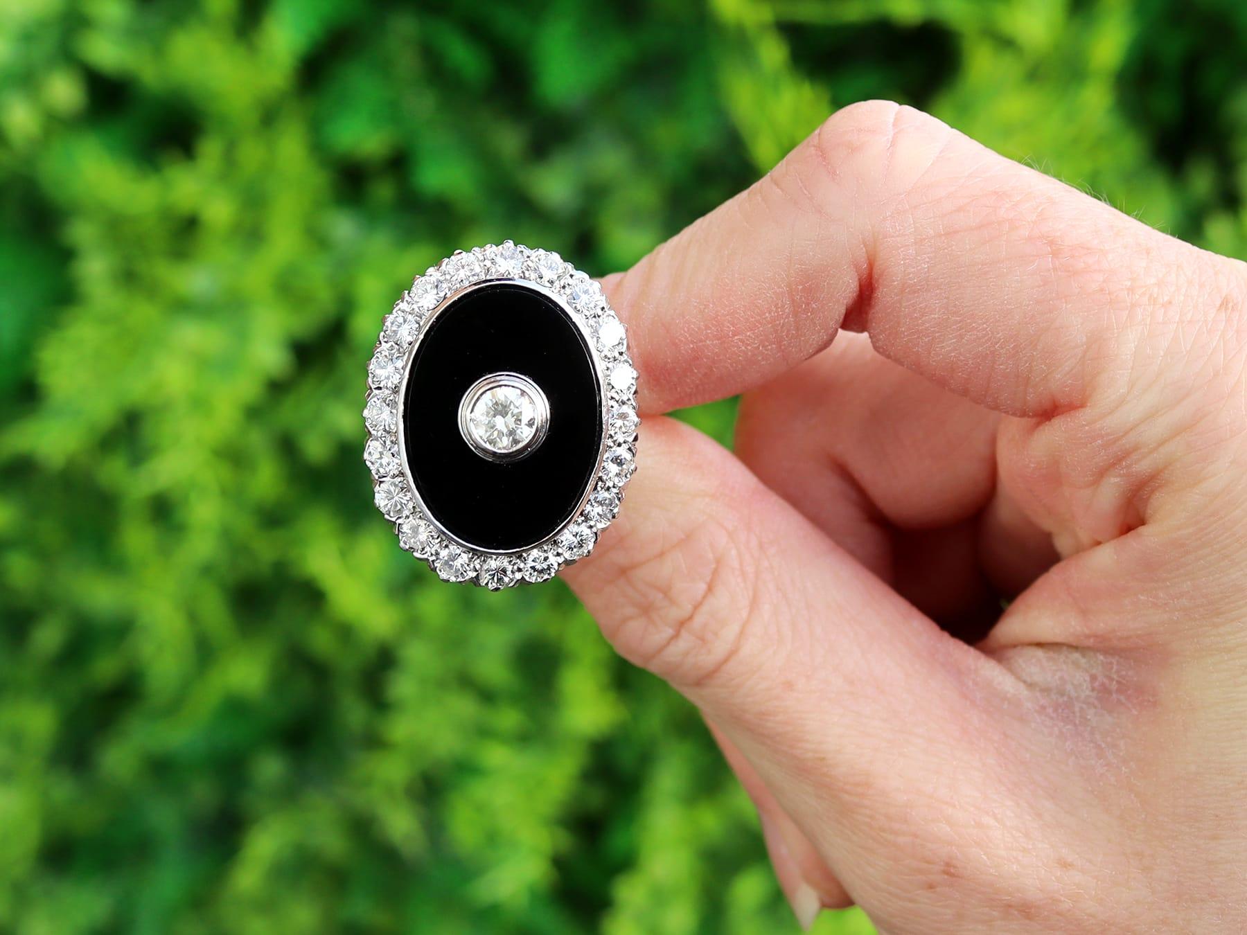 A stunning, fine and impressive, large vintage 5.22 carat black onyx and 3.64 carat diamond, 18 karat white gold dress ring; part of our diverse vintage jewellery and estate jewelry collections.

This stunning, fine and impressive vintage ring has