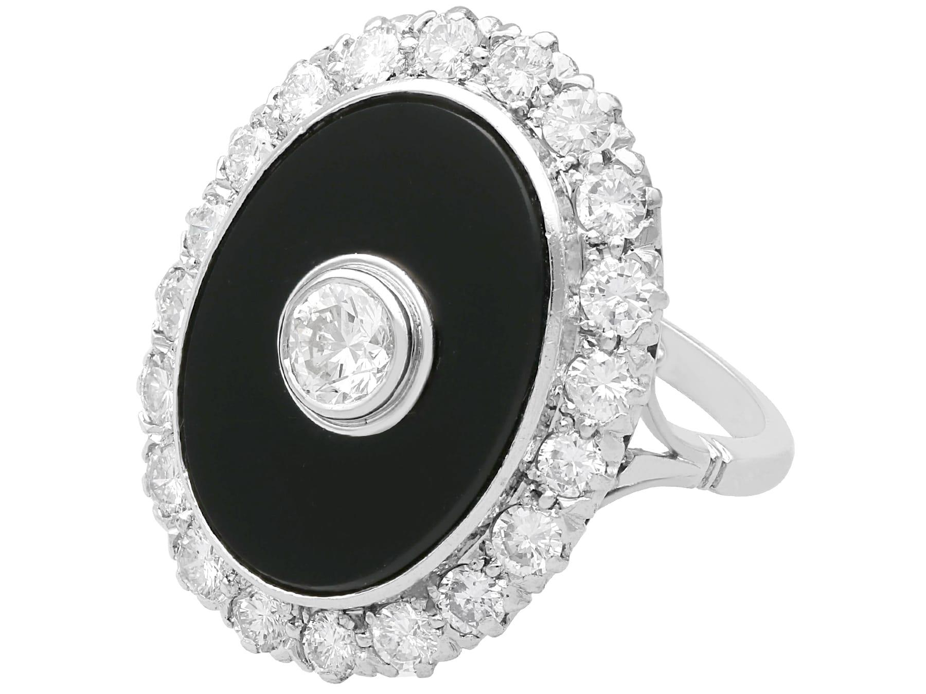 Art Deco Vintage 5.22 Carat Black Onyx and 3.64 Carat Diamond White Gold Dress Ring For Sale