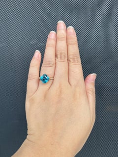 Vintage 5.27Ct Square Blue Topaz Diamond Ring in 14K Gold