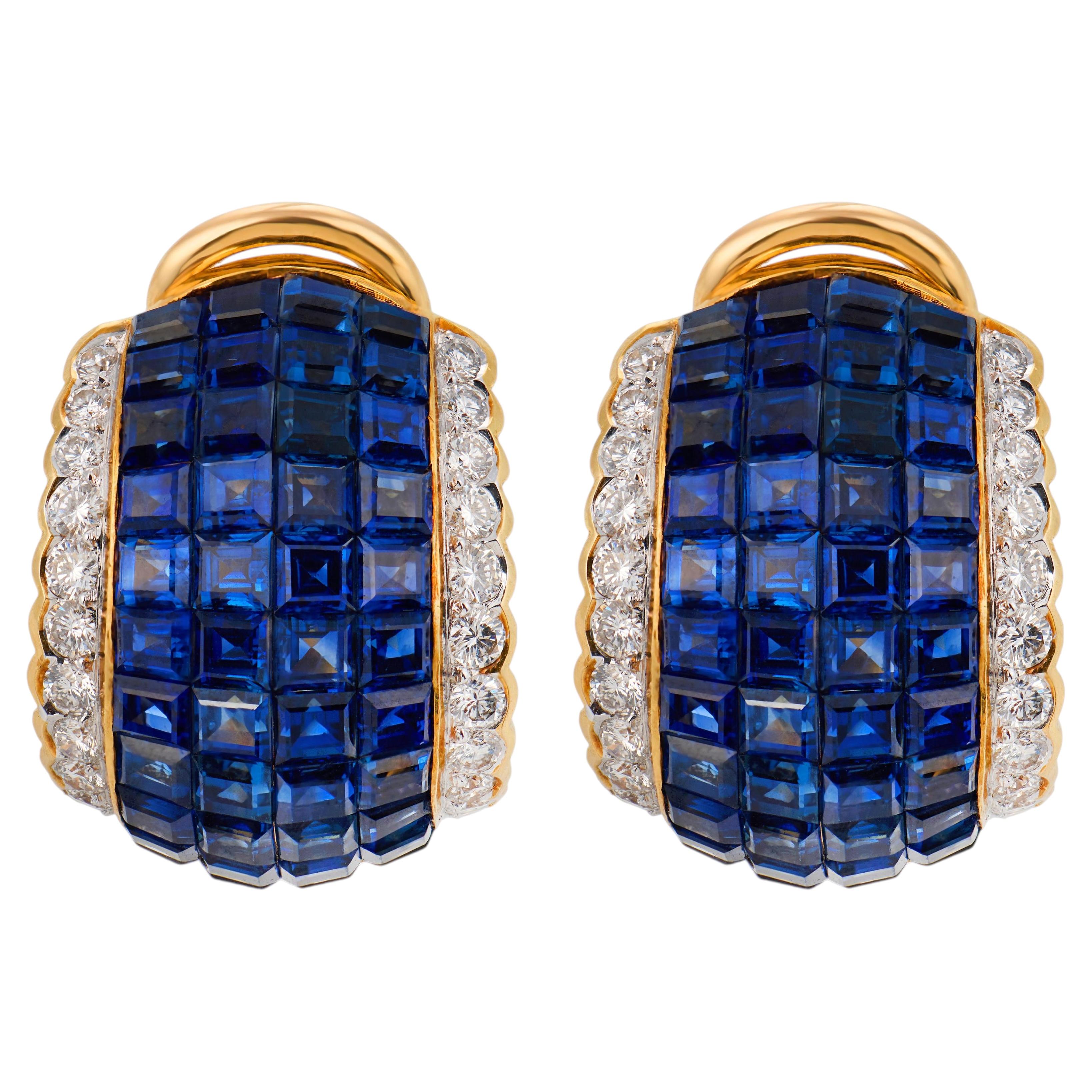 Boucles d'oreilles vintage en or jaune 18 carats, ornées d'un saphir de 5,30 carats et de diamants