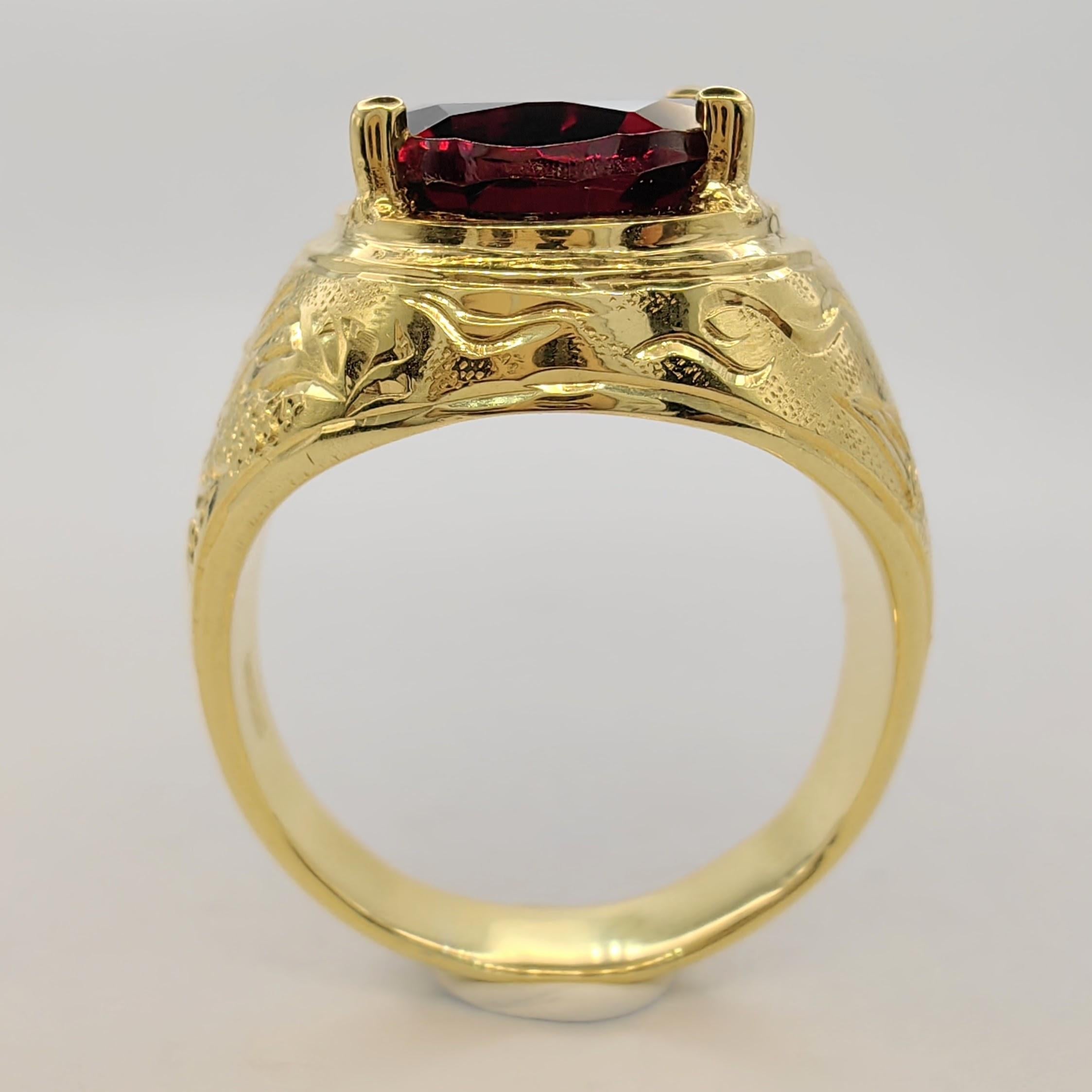 Contemporary Vintage 5.32 Carat Oval-cut Rubellite Dragon & Phoenix Ring in 14K Yellow Gold For Sale