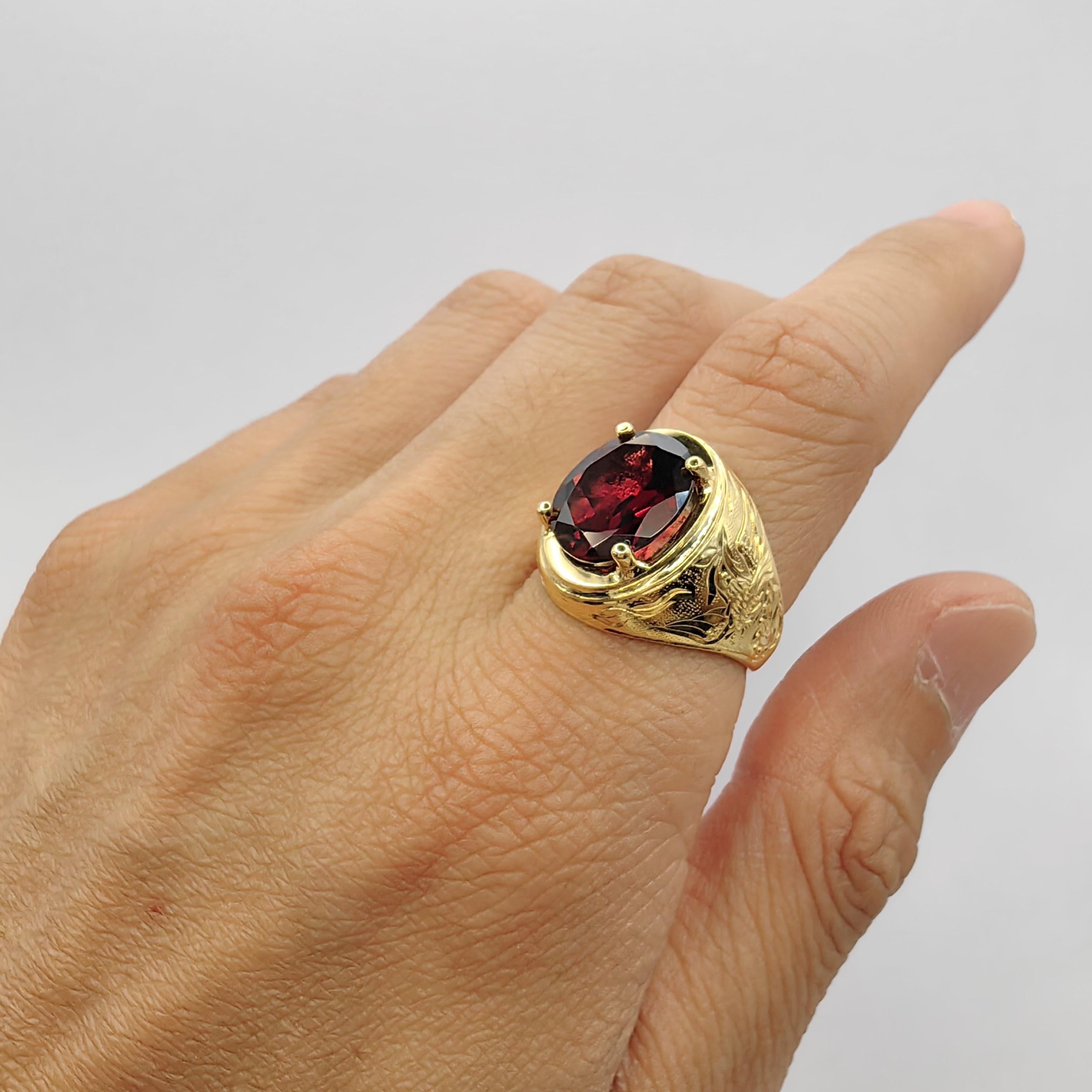 Vintage 5.32 Carat Oval-cut Rubellite Dragon & Phoenix Ring in 14K Yellow Gold For Sale 2
