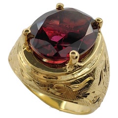 Bague Vintage 5.32 Carat Rubellite taille ovale Dragon & Phoenix en or jaune 14K