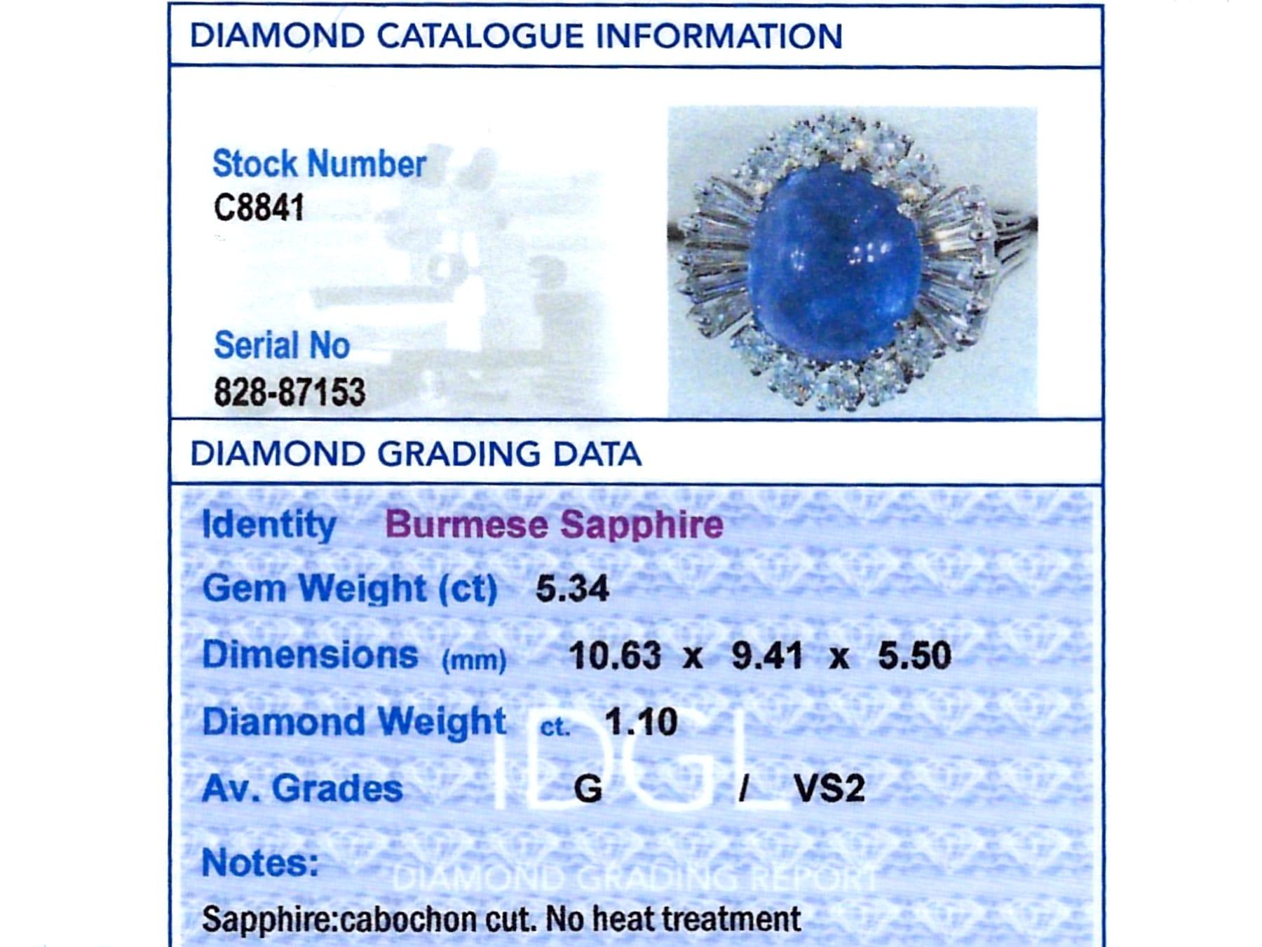 18 Karat Weißgold Cluster-Ring mit 5,34 Karat Burma-Saphir und 1,10 Karat Diamant im Angebot 6