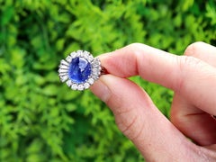 Vintage 5.34Ct Burma Sapphire and 1.10Ct Diamond, 18k White Gold Cluster Ring