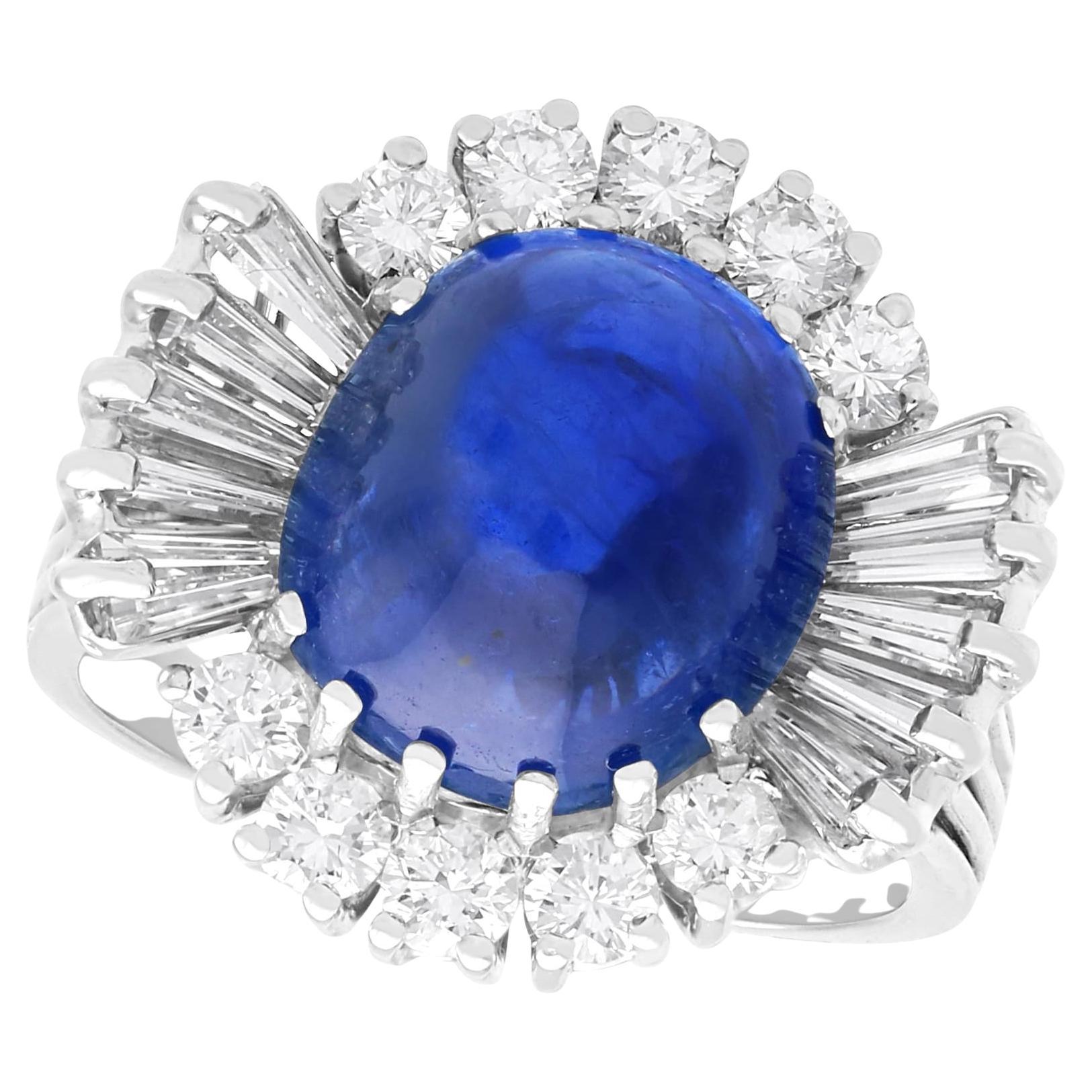 Vintage 5.34Ct Burma Sapphire and 1.10Ct Diamond, 18k White Gold Cluster Ring