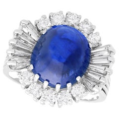 18 Karat Weißgold Cluster-Ring mit 5,34 Karat Burma-Saphir und 1,10 Karat Diamant
