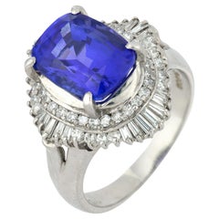 Vintage 5.40 carat tanzanite diamond platinum cluster ring