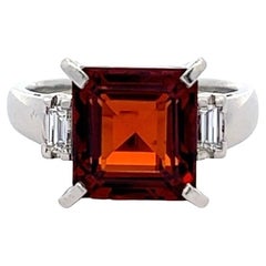 Vintage 5.44 Carats Mandarin Garnet Diamond Platinum Ring