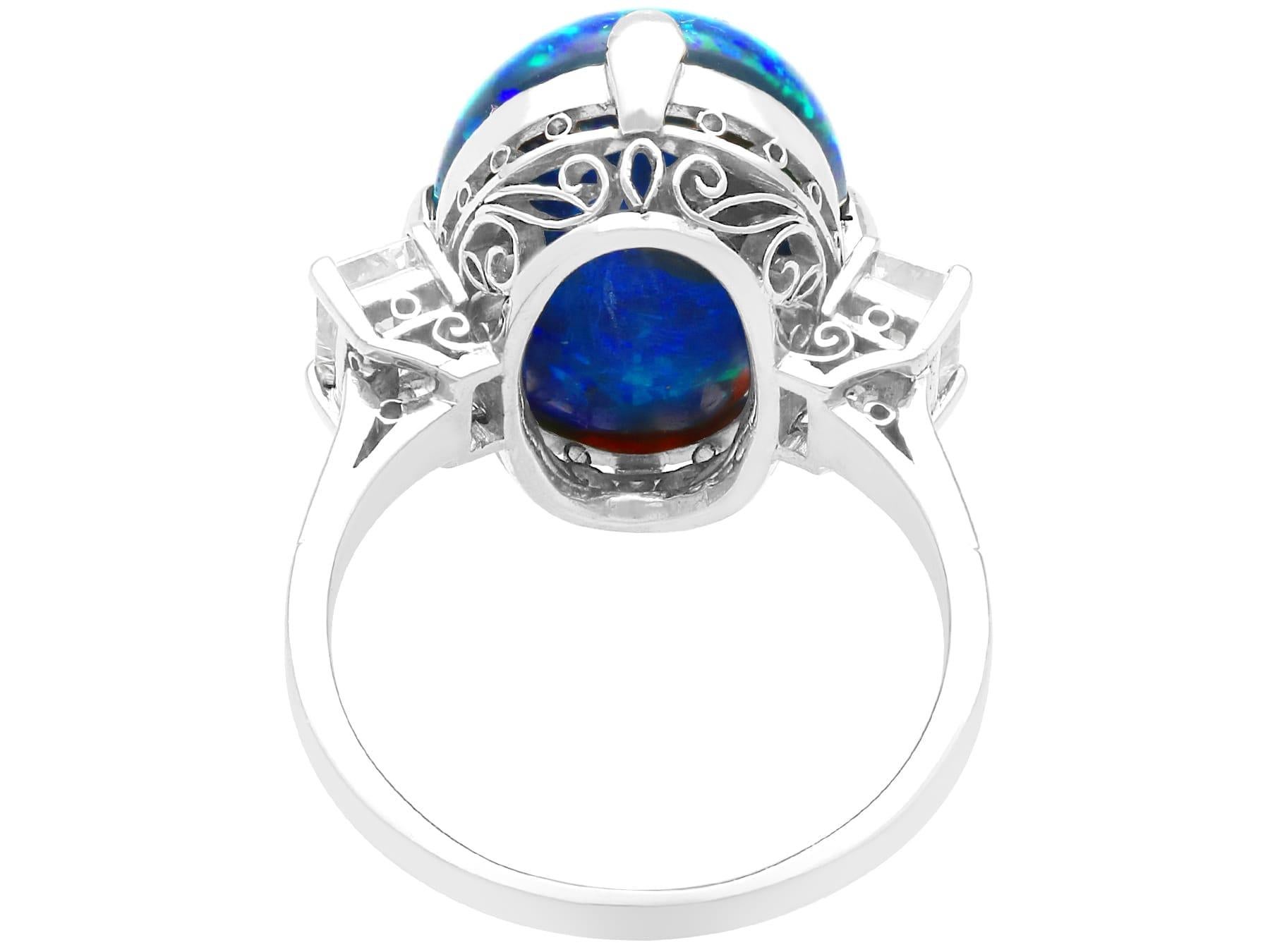 Vintage 5.46 Carat Black Opal and 0.52 Carat Diamond Platinum Cocktail Ring In Excellent Condition In Jesmond, Newcastle Upon Tyne