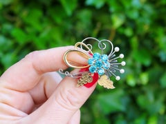 Vintage 5.47ct Zircon and Pearl Yellow and White Gold Spray Brooch, circa 1950