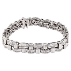 Bracciale vintage in oro bianco 14K con diamanti baguette affusolati da 5,5 carati