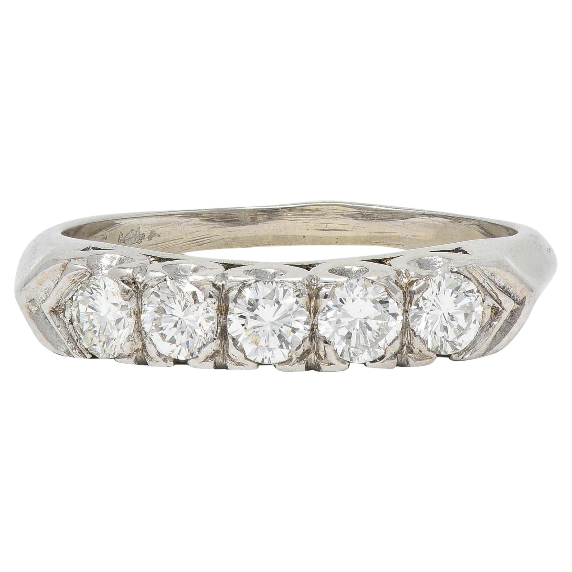 Vintage .55 CTW Brilliant Diamond 14 Karat White Gold Fishtail Wedding Band Ring