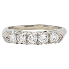 Vintage .55 CTW Brilliant Diamond 14 Karat White Gold Fishtail Wedding Band Ring