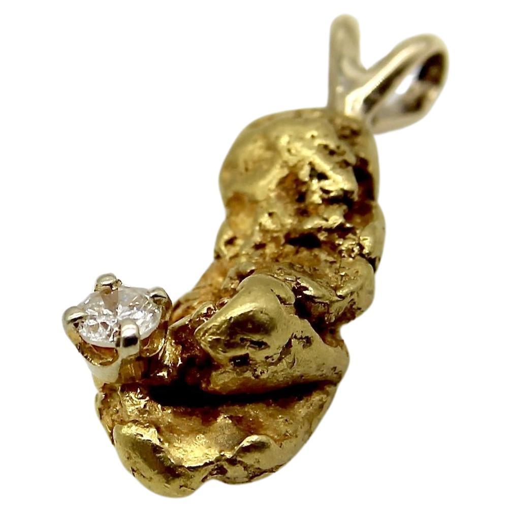 Charm vintage con pepita d'oro 22 carati da 5,5 grammi e diamante