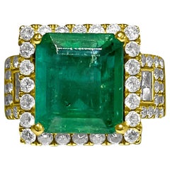 Vintage 5.50 Carat Natural Emerald and Diamond Ring