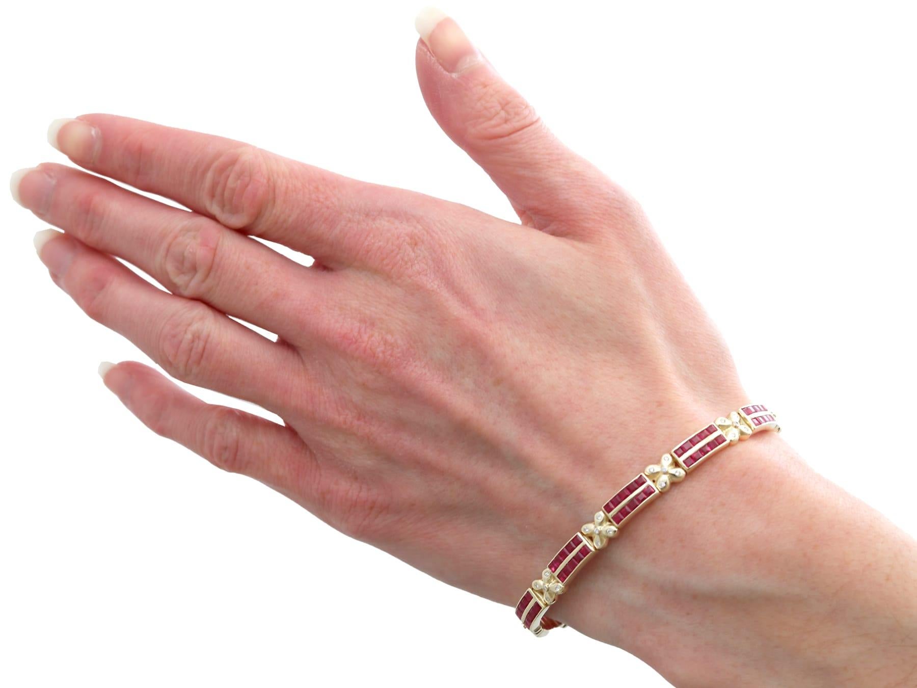 Vintage 5.50 Carat Ruby 0.45 Carat Diamond 14k Yellow Gold Bracelet Circa 1990 For Sale 6