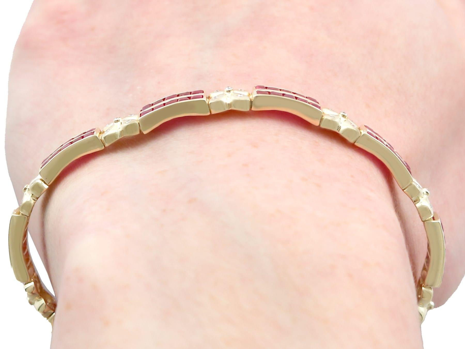 Vintage 5.50 Carat Ruby 0.45 Carat Diamond 14k Yellow Gold Bracelet Circa 1990 For Sale 8