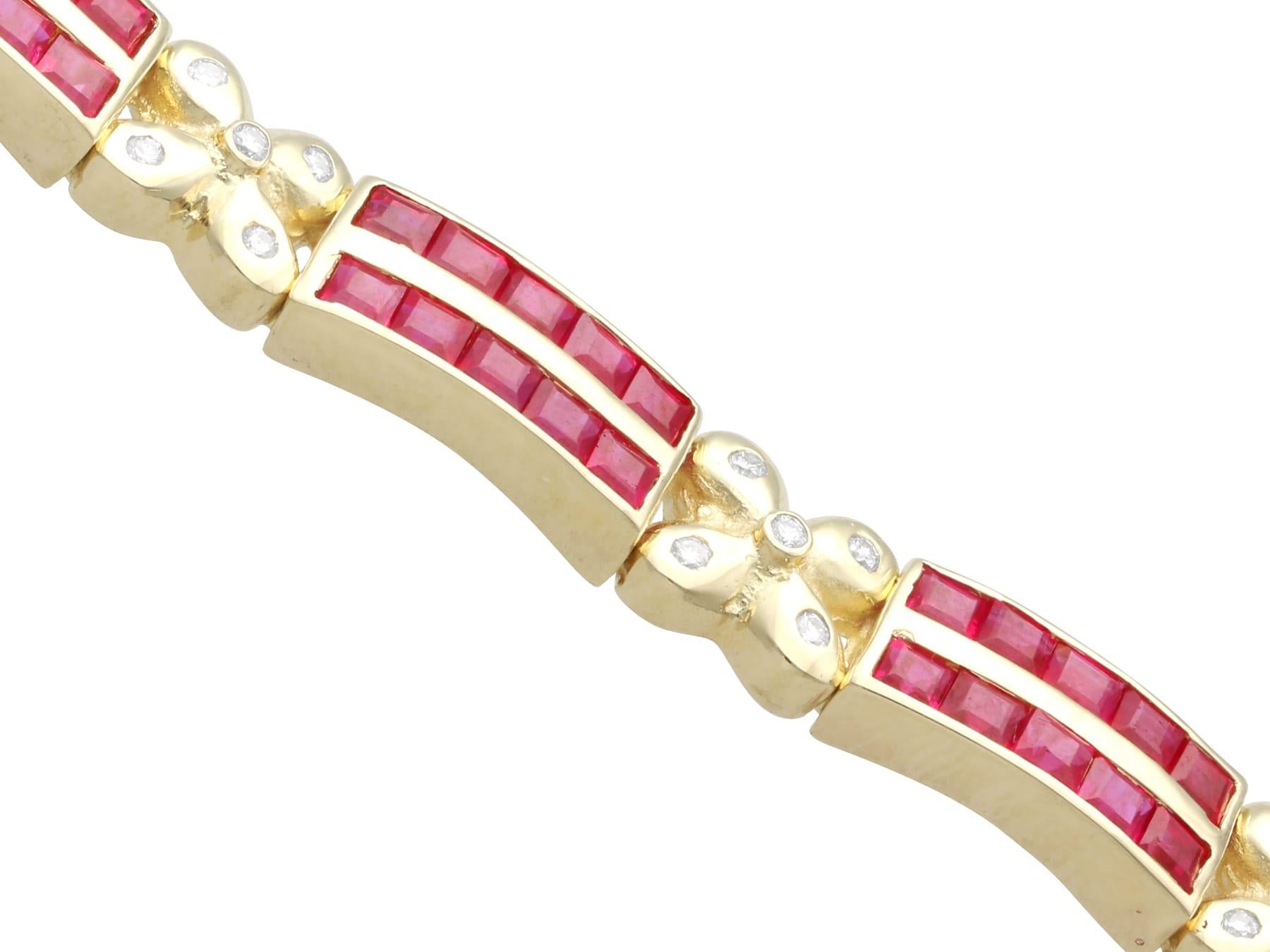 Women's or Men's Vintage 5.50 Carat Ruby 0.45 Carat Diamond 14k Yellow Gold Bracelet Circa 1990 For Sale