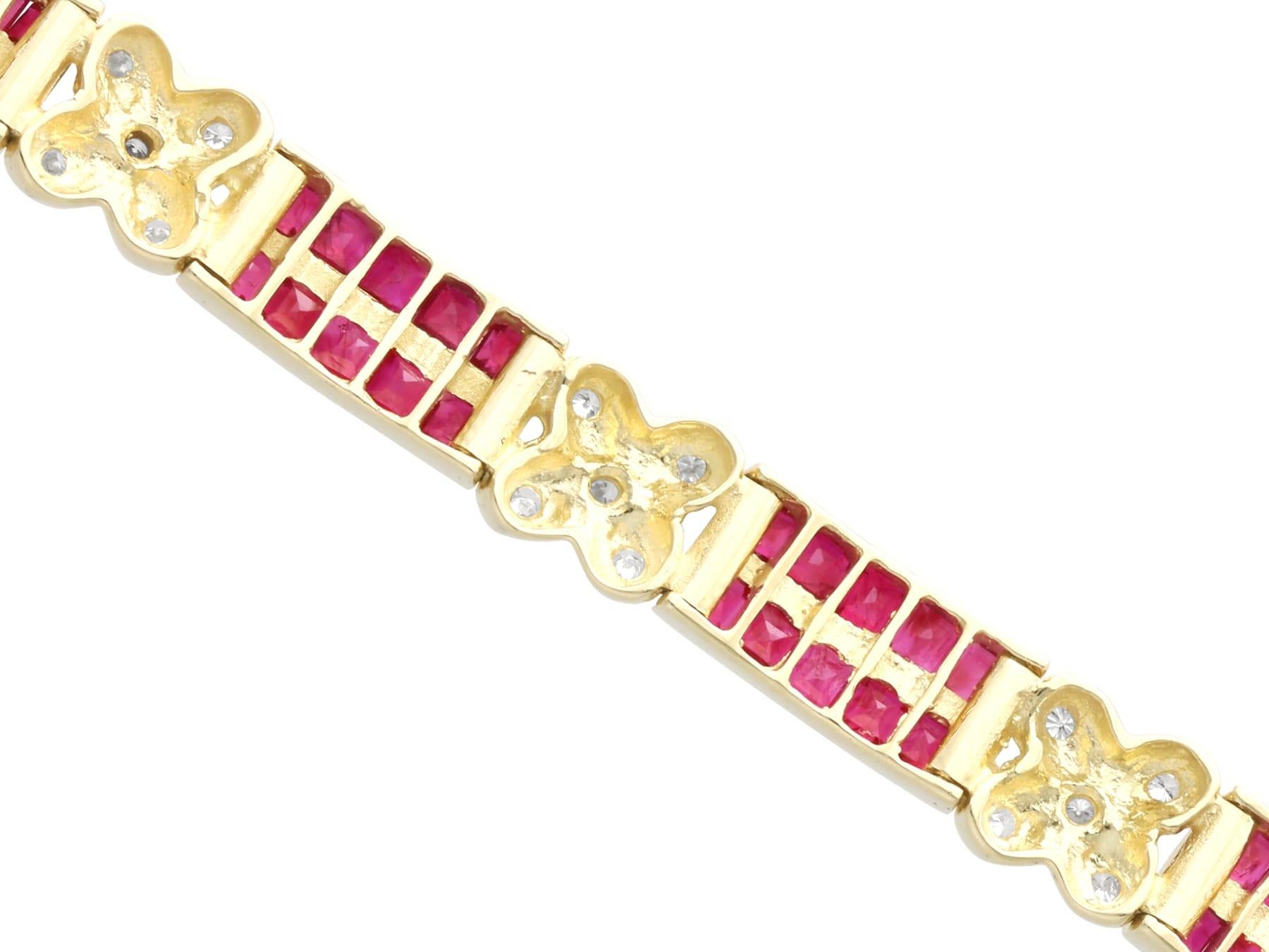 Vintage 5.50 Carat Ruby 0.45 Carat Diamond 14k Yellow Gold Bracelet Circa 1990 For Sale 1