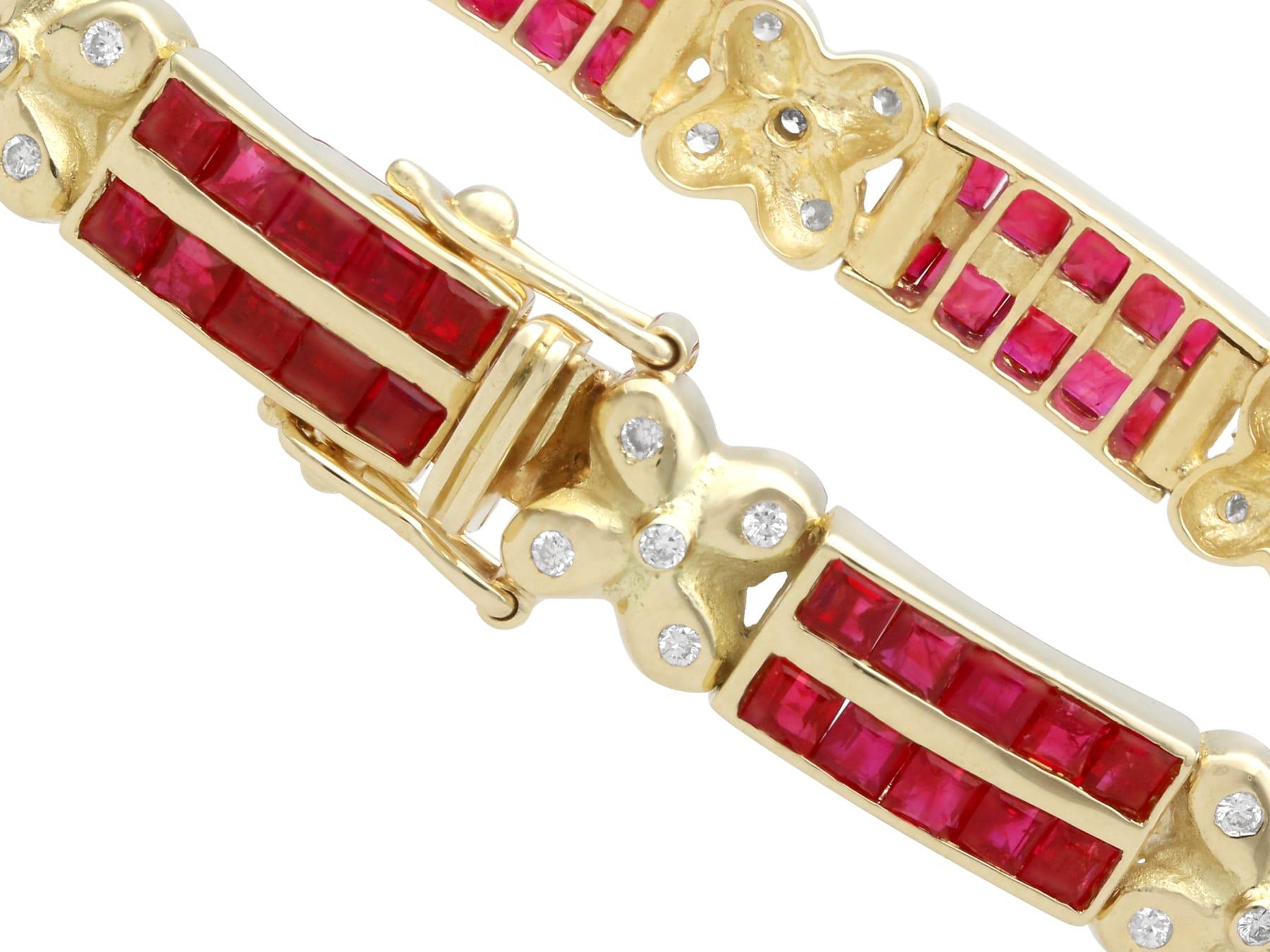 Vintage 5.50 Carat Ruby 0.45 Carat Diamond 14k Yellow Gold Bracelet Circa 1990 For Sale 2