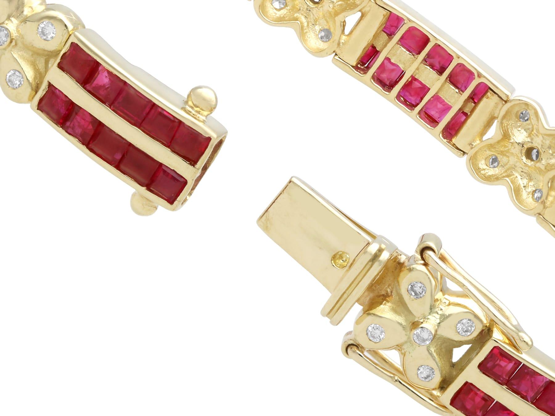 Vintage 5.50 Carat Ruby 0.45 Carat Diamond 14k Yellow Gold Bracelet Circa 1990 For Sale 3