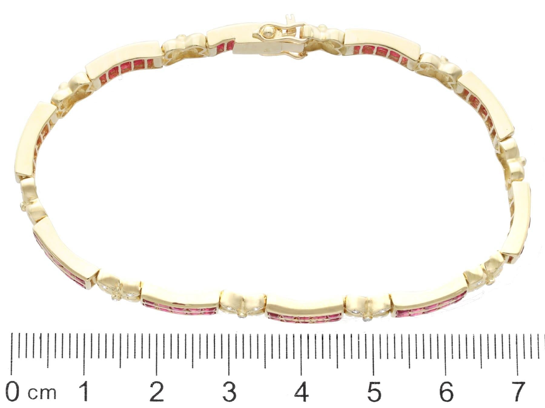 Vintage 5.50 Carat Ruby 0.45 Carat Diamond 14k Yellow Gold Bracelet Circa 1990 For Sale 4