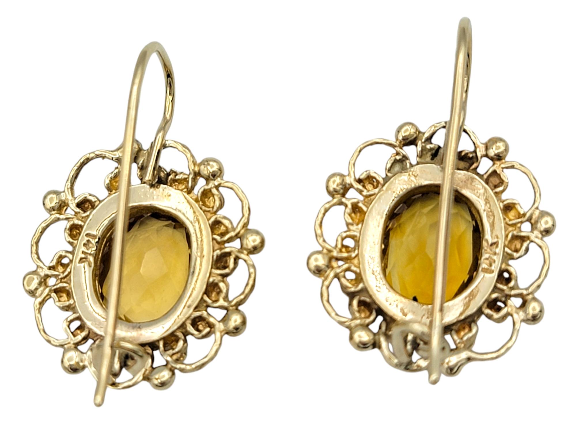 Filigrane Vintage-Ohrringe aus 14 Karat Gelbgold mit 5,50 Karat Ovalschliff-Topas im Ovalschliff im Zustand „Gut“ im Angebot in Scottsdale, AZ