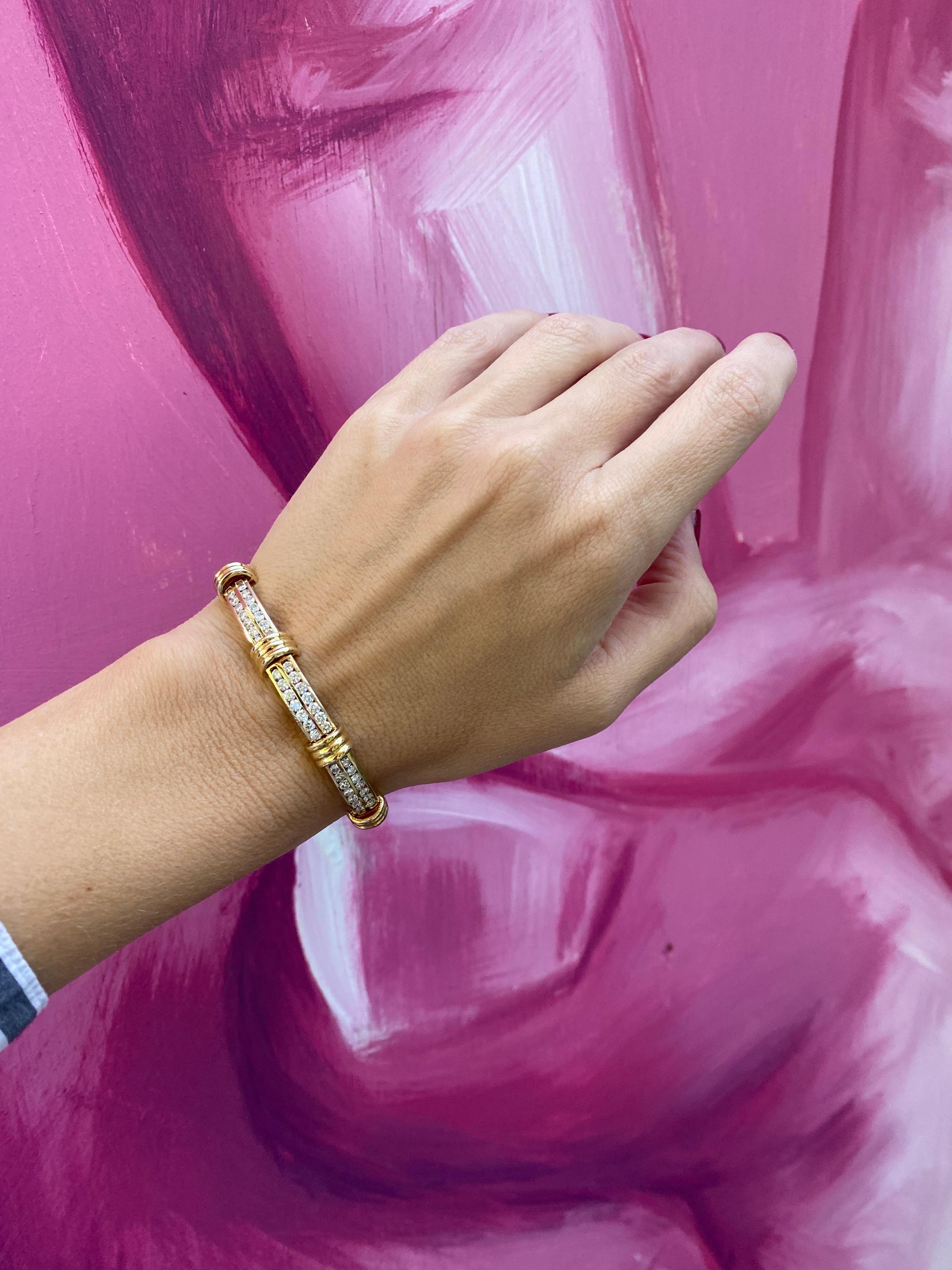 Armband aus 14 Karat Gelbgold mit 5,50 Karat Gesamtgewicht und zwei Reihen Diamanten 5