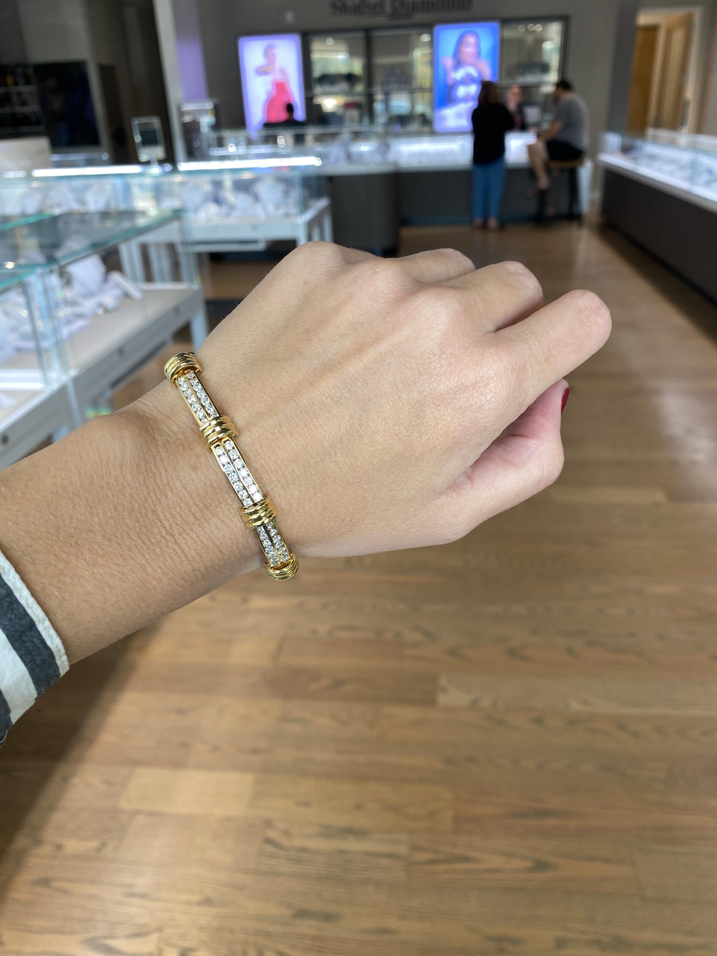 Armband aus 14 Karat Gelbgold mit 5,50 Karat Gesamtgewicht und zwei Reihen Diamanten 6