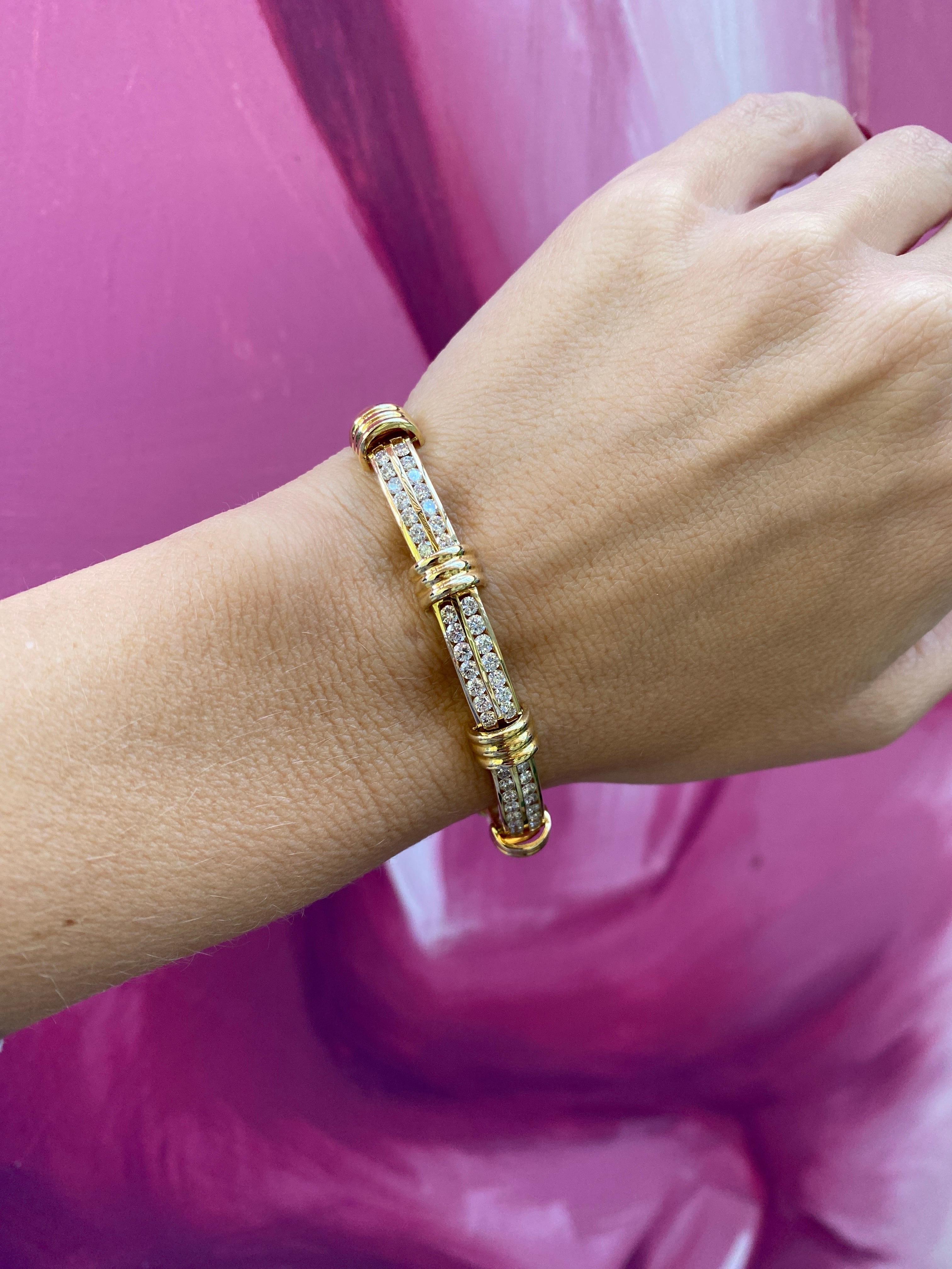 Armband aus 14 Karat Gelbgold mit 5,50 Karat Gesamtgewicht und zwei Reihen Diamanten 7