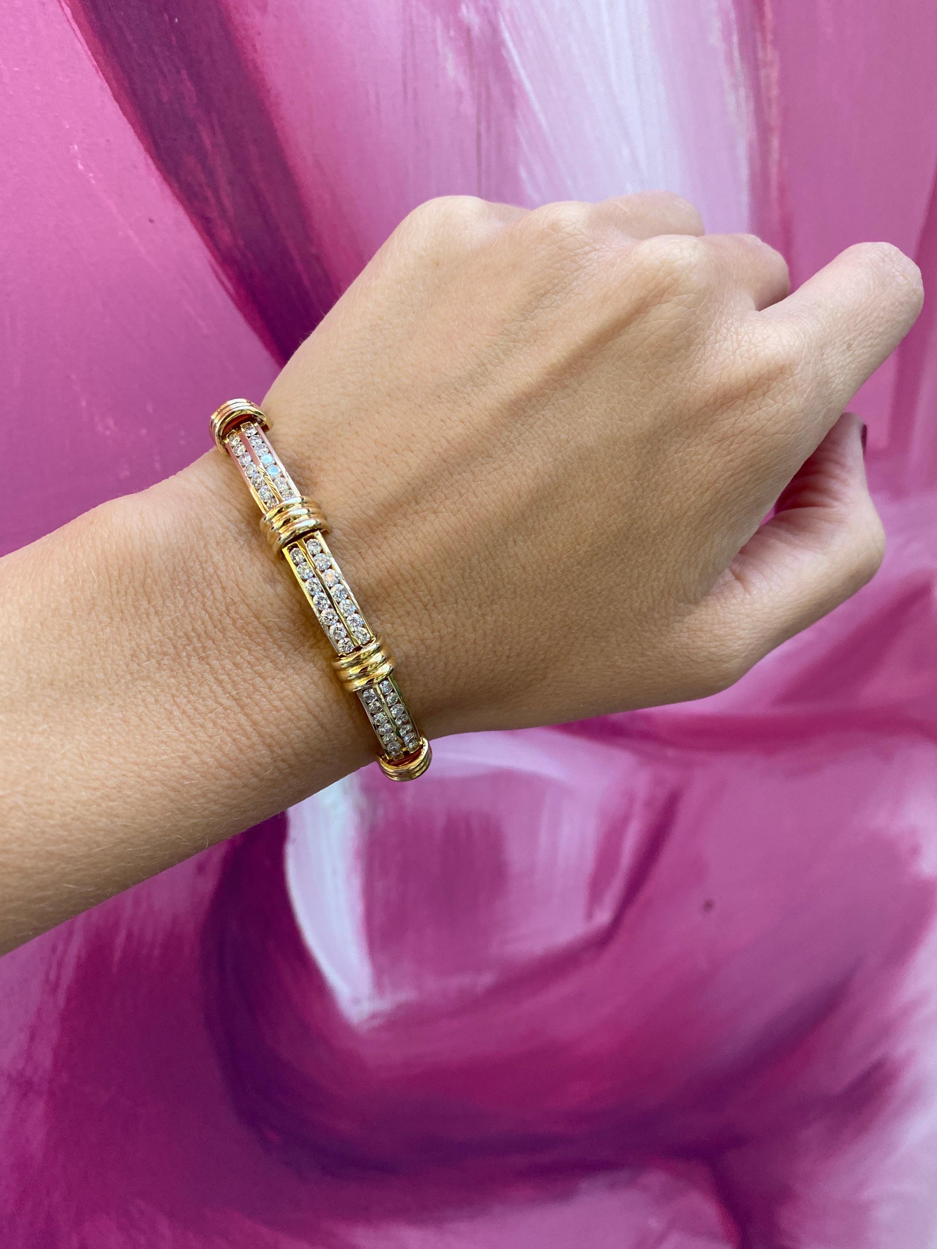 Armband aus 14 Karat Gelbgold mit 5,50 Karat Gesamtgewicht und zwei Reihen Diamanten 9