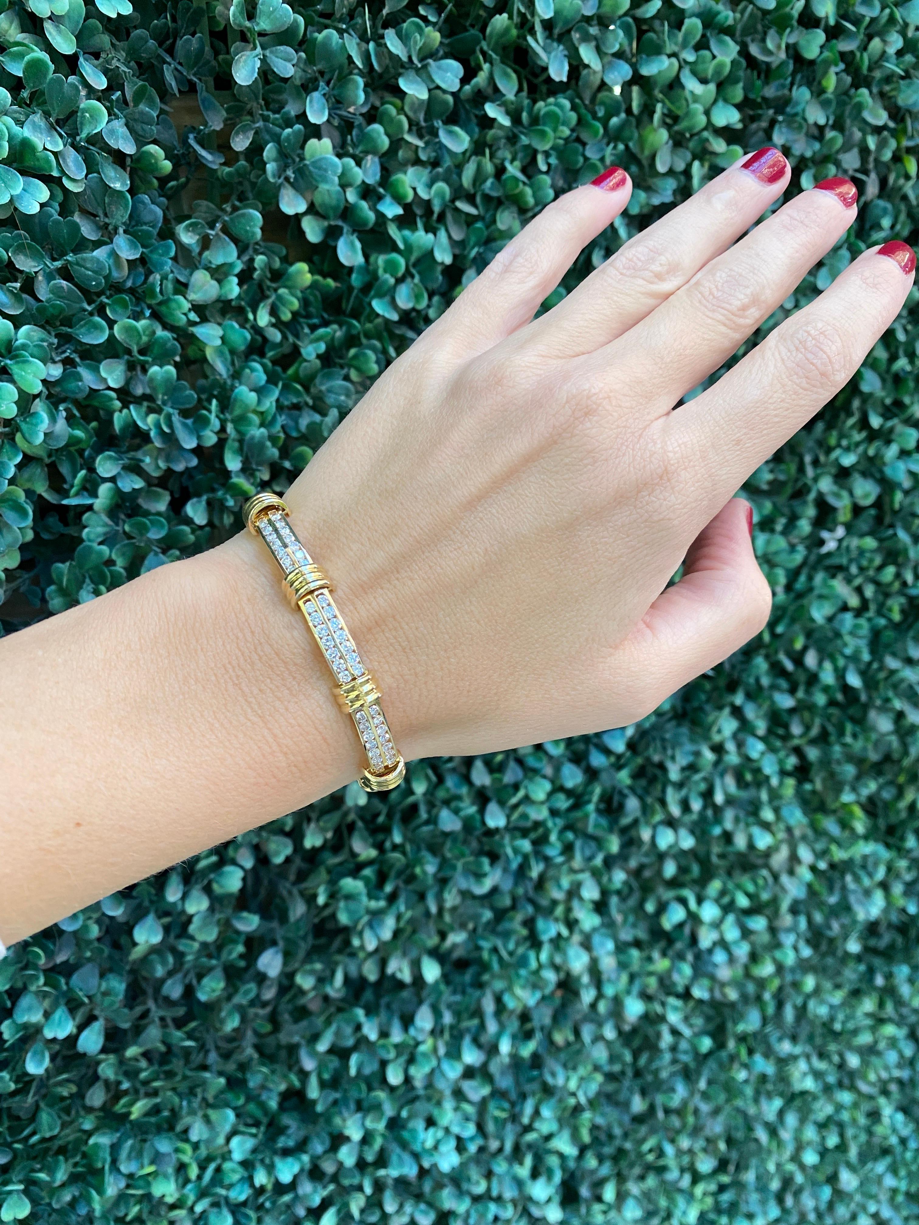 Armband aus 14 Karat Gelbgold mit 5,50 Karat Gesamtgewicht und zwei Reihen Diamanten 11