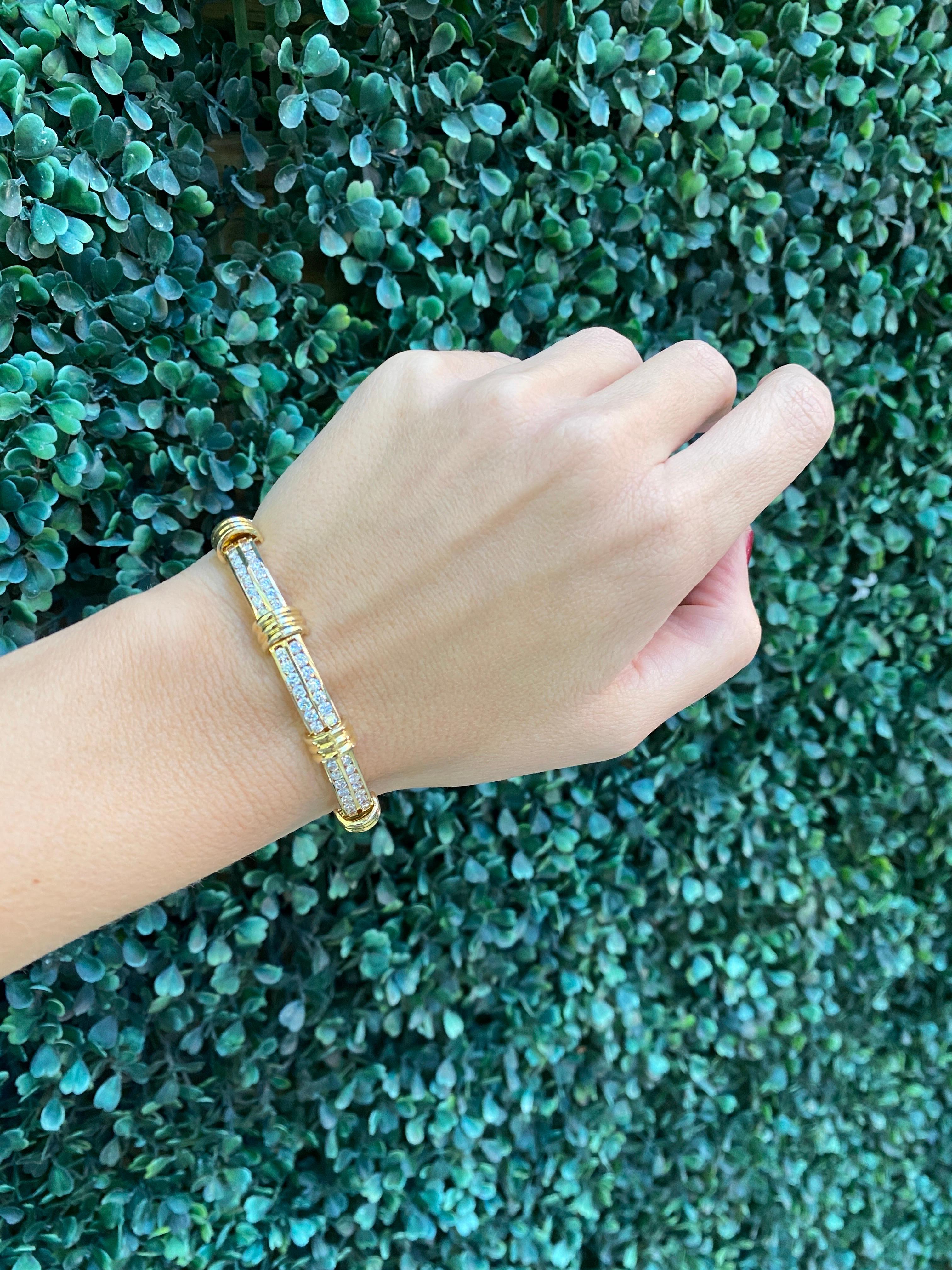 Armband aus 14 Karat Gelbgold mit 5,50 Karat Gesamtgewicht und zwei Reihen Diamanten 13