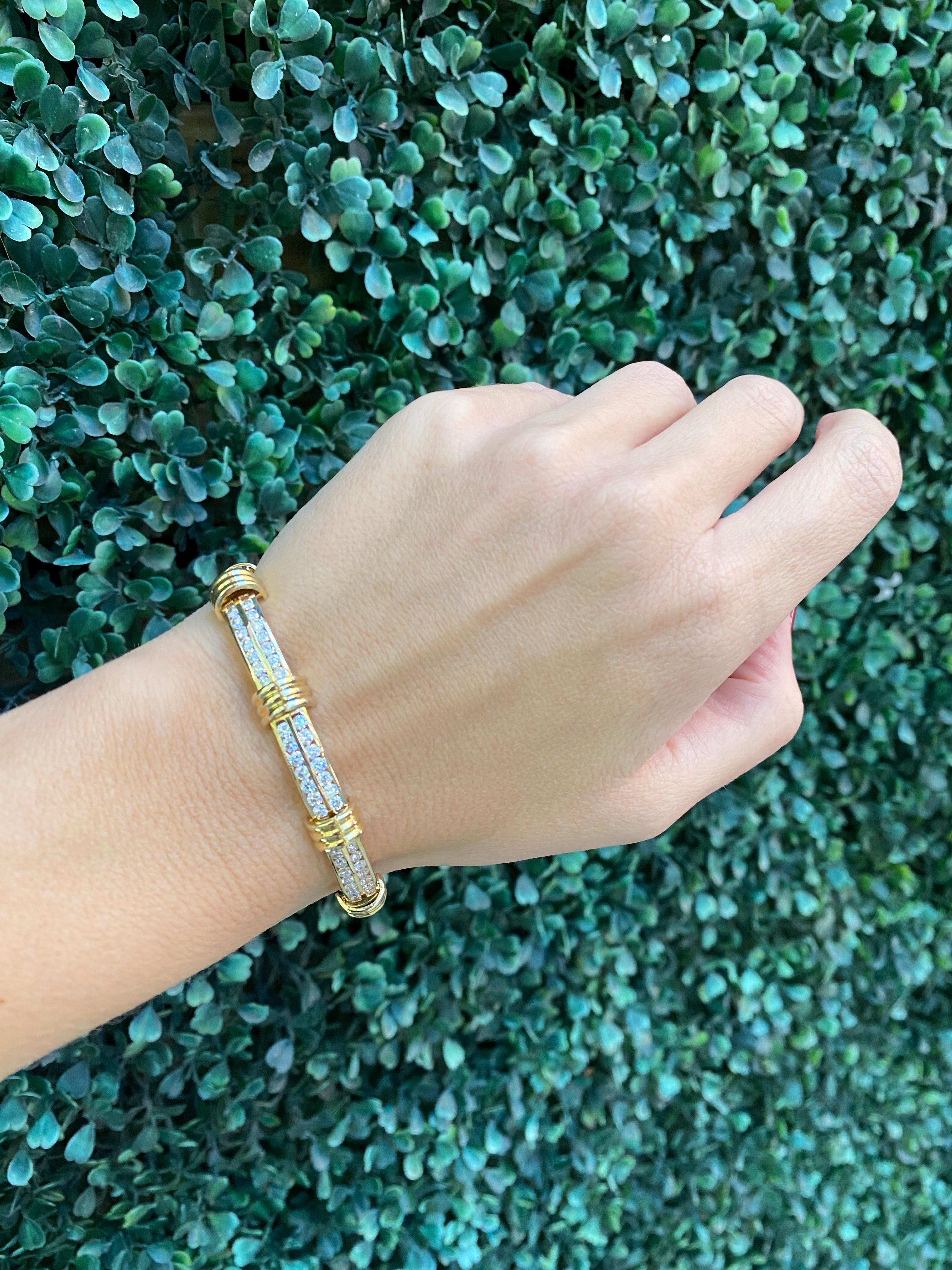 Armband aus 14 Karat Gelbgold mit 5,50 Karat Gesamtgewicht und zwei Reihen Diamanten 15