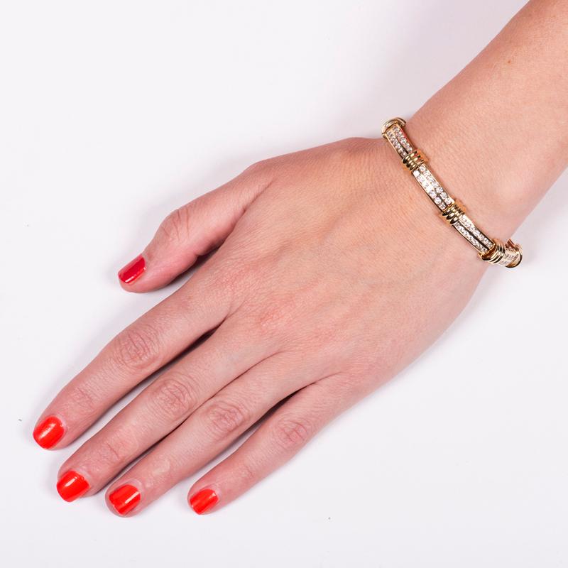 Armband aus 14 Karat Gelbgold mit 5,50 Karat Gesamtgewicht und zwei Reihen Diamanten (Rundschliff)