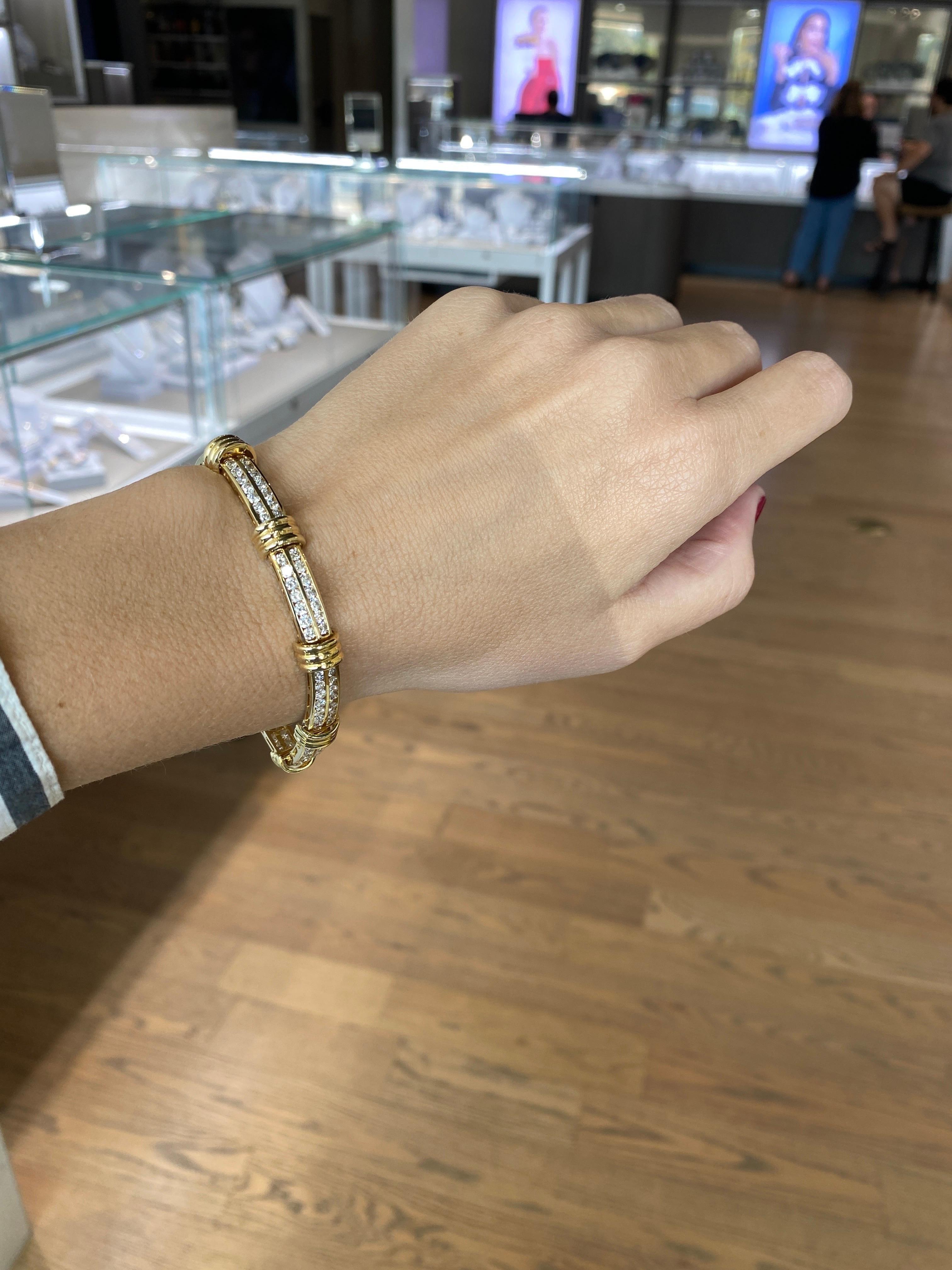 Armband aus 14 Karat Gelbgold mit 5,50 Karat Gesamtgewicht und zwei Reihen Diamanten für Damen oder Herren
