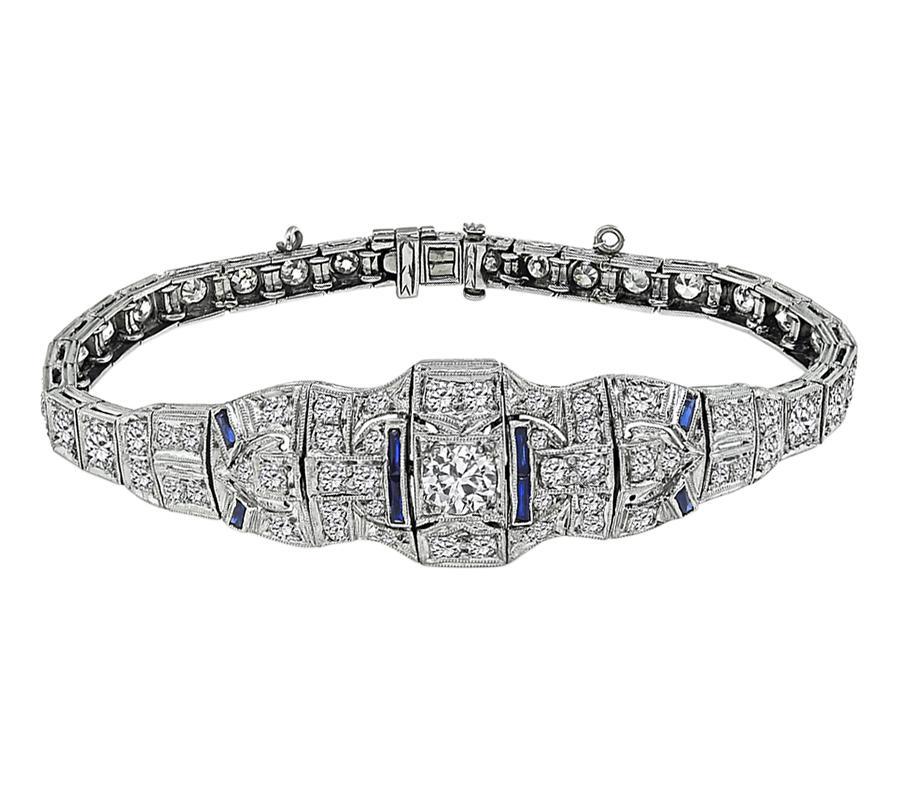 Old Mine Cut Vintage 5.50ct Diamond Sapphire Bracelet For Sale