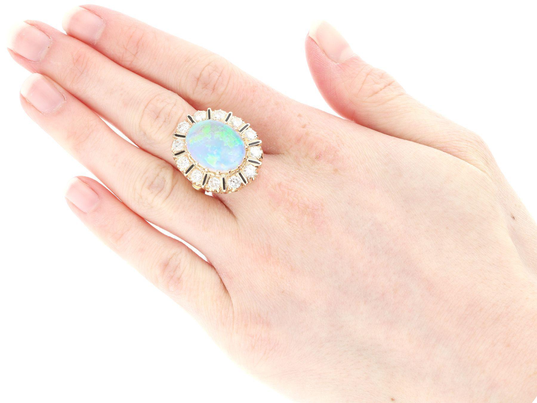 Cabochon Vintage 5.50ct Opal and 1.92ct Diamond Yellow Gold Cocktail Ring, circa 1950 For Sale