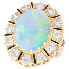 Vintage 5.50ct Opal and 1.92ct Diamond Yellow Gold Cocktail Ring, circa 1950