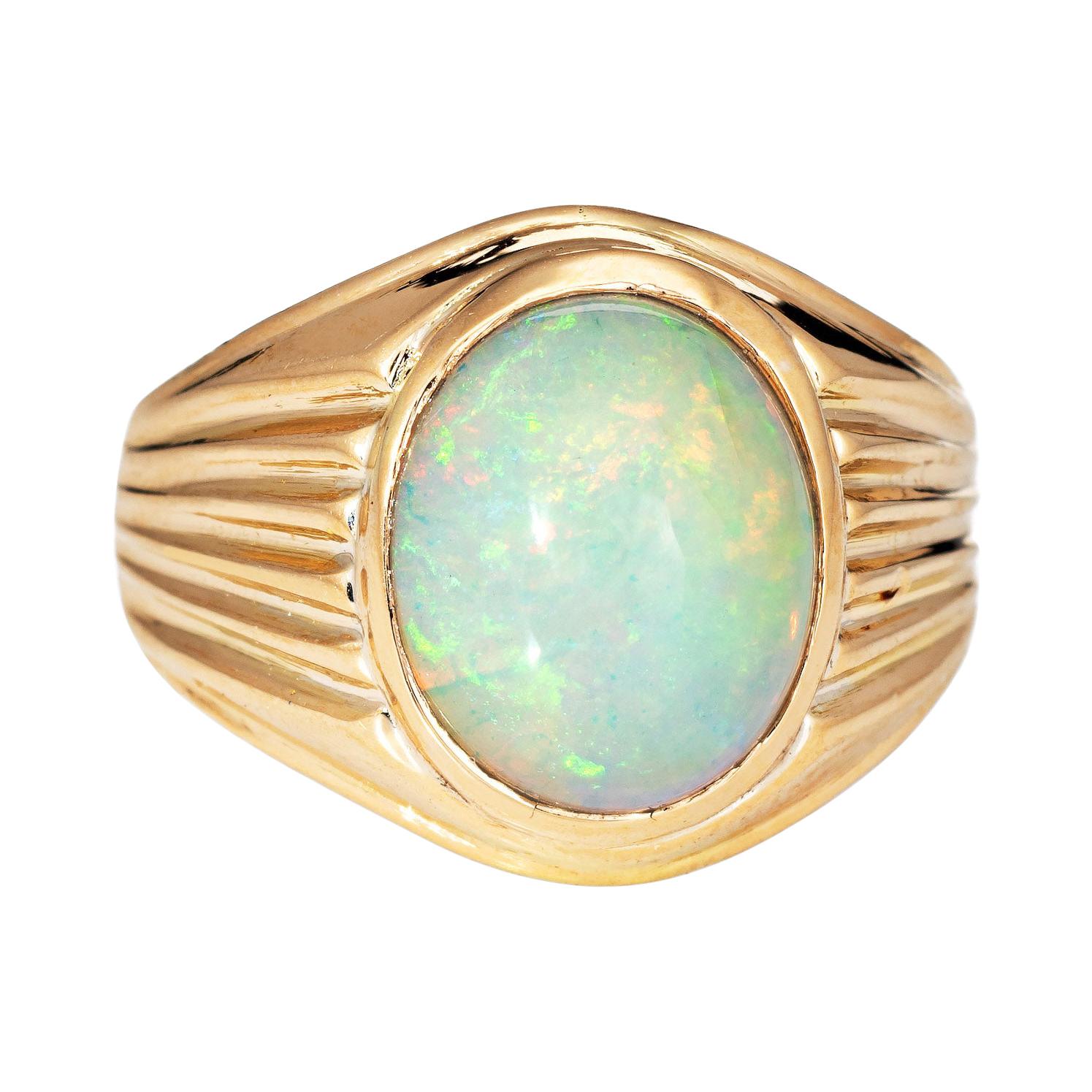 Vintage 5.50ct Opal Ring 18k Yellow Gold Mens Signet Estate Fine Jewelry